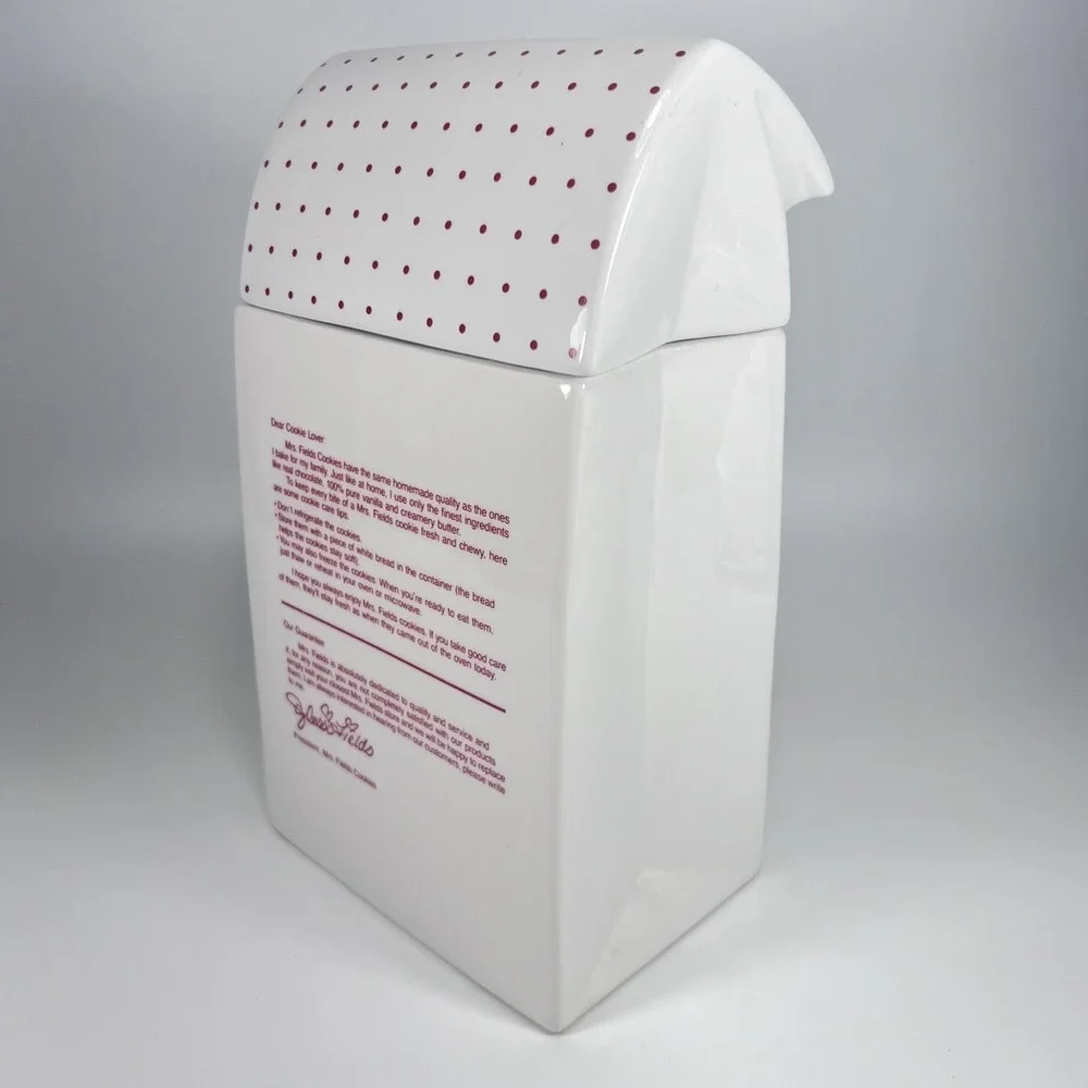 Vintage Mrs. Fields‎ Cookie Jar – White with Red Polka-Dots, Ceramic, Brand Logo